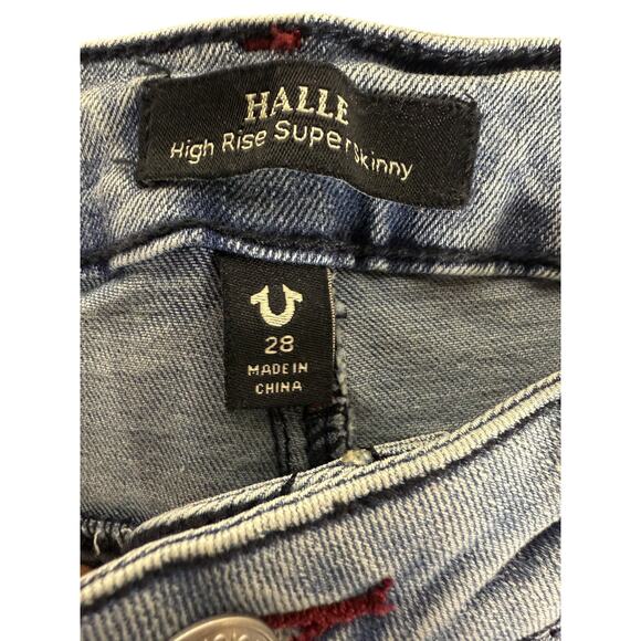 NWT True Religion Jeans Women Halle Light Wash High Rise Super Skinny 28 Flap - Picture 2 of 8